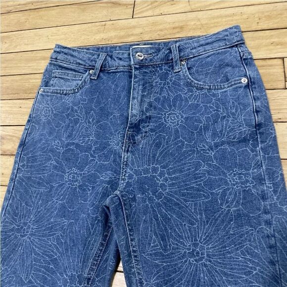 FOREVER 21 PREMIUM Womens Jeans Blue Floral Bell  Bottom Flare Hippie Denim 28 - Picture 3 of 16